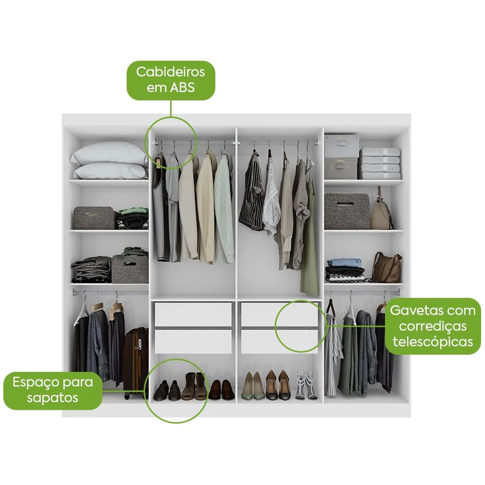 Guarda-Roupa 8 Portas Andara Soft 2,36 m Branco – LOPAS