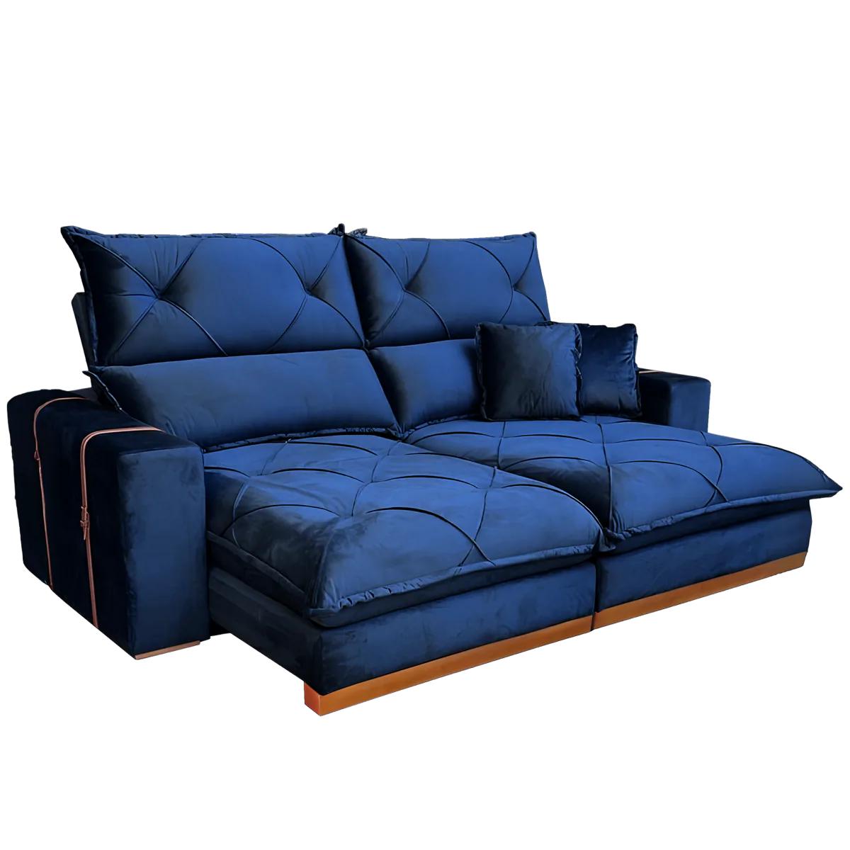 Sofá Retrátil e Reclinável Gran Bello Light 2,00 m Veludo Azul – QUINE ESTOFADOS
