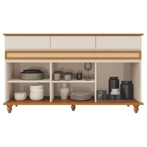 Buffet 3 Portas Açores Off White/Cedro – EDN MÓVEIS