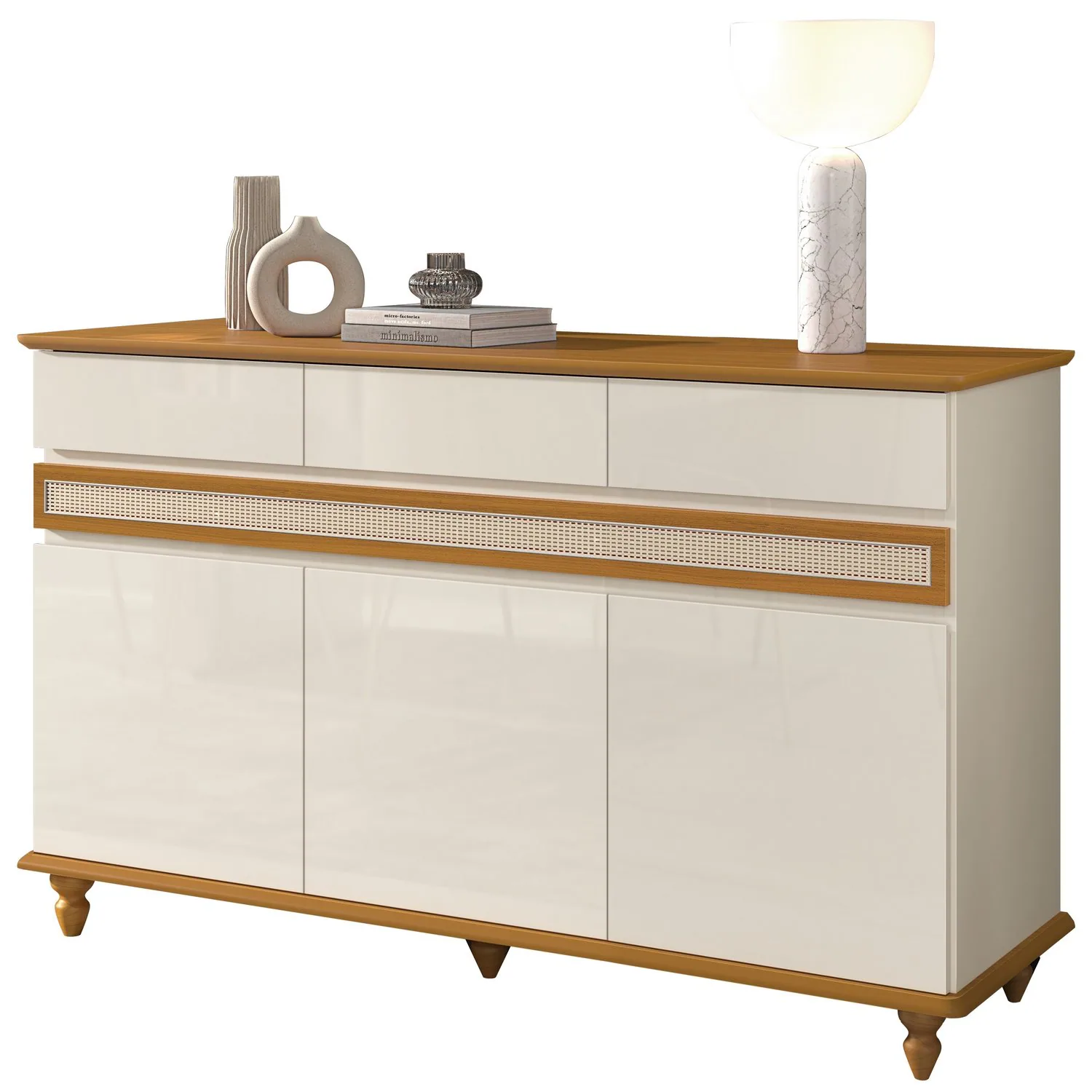 Buffet 3 Portas Açores Off White/Cedro – EDN MÓVEIS