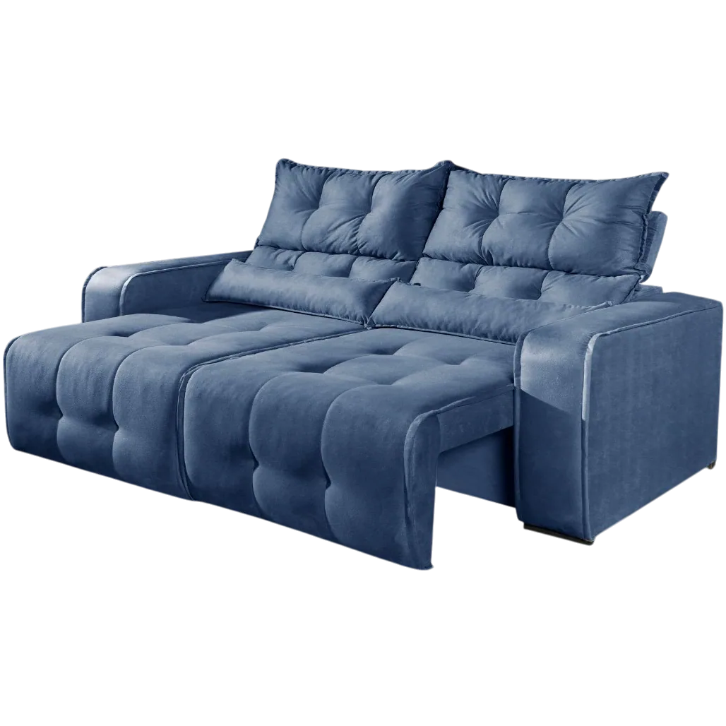 Sofá Retrátil e Reclinável Premier/Minas 2,00 m Veludo Azul 510 – DECORAR ESTOFADOS