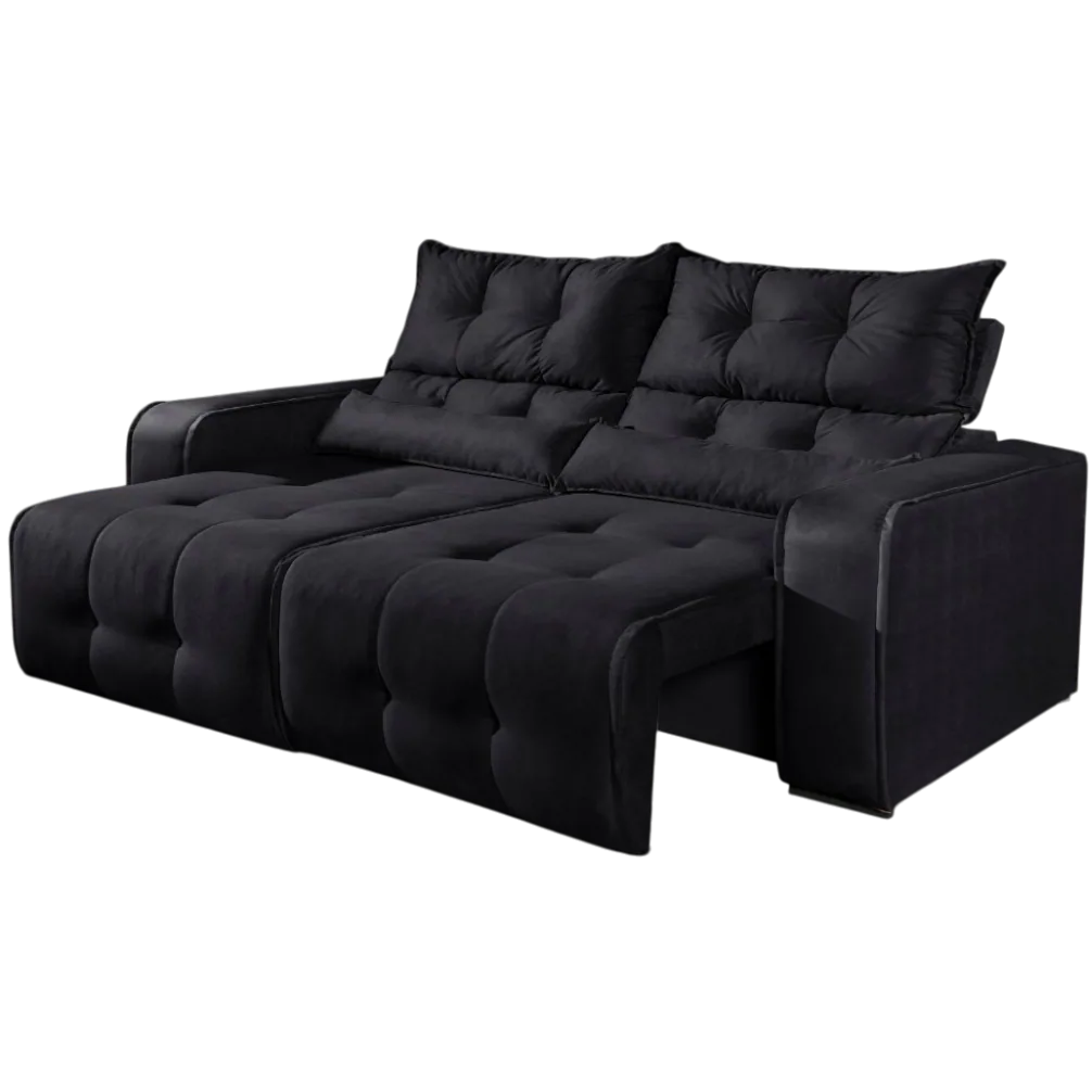 Sofá Retrátil e Reclinável Premier 2,00 m Veludo Preto 509 – DECORAR ESTOFADOS