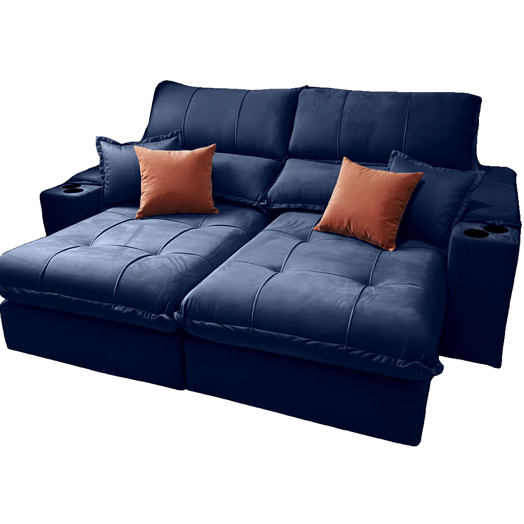 Sofá Retrátil e Reclinável Afrodite Slim 2,50 m Veludo Azul 104 – ZARAT ESTOFADOS
