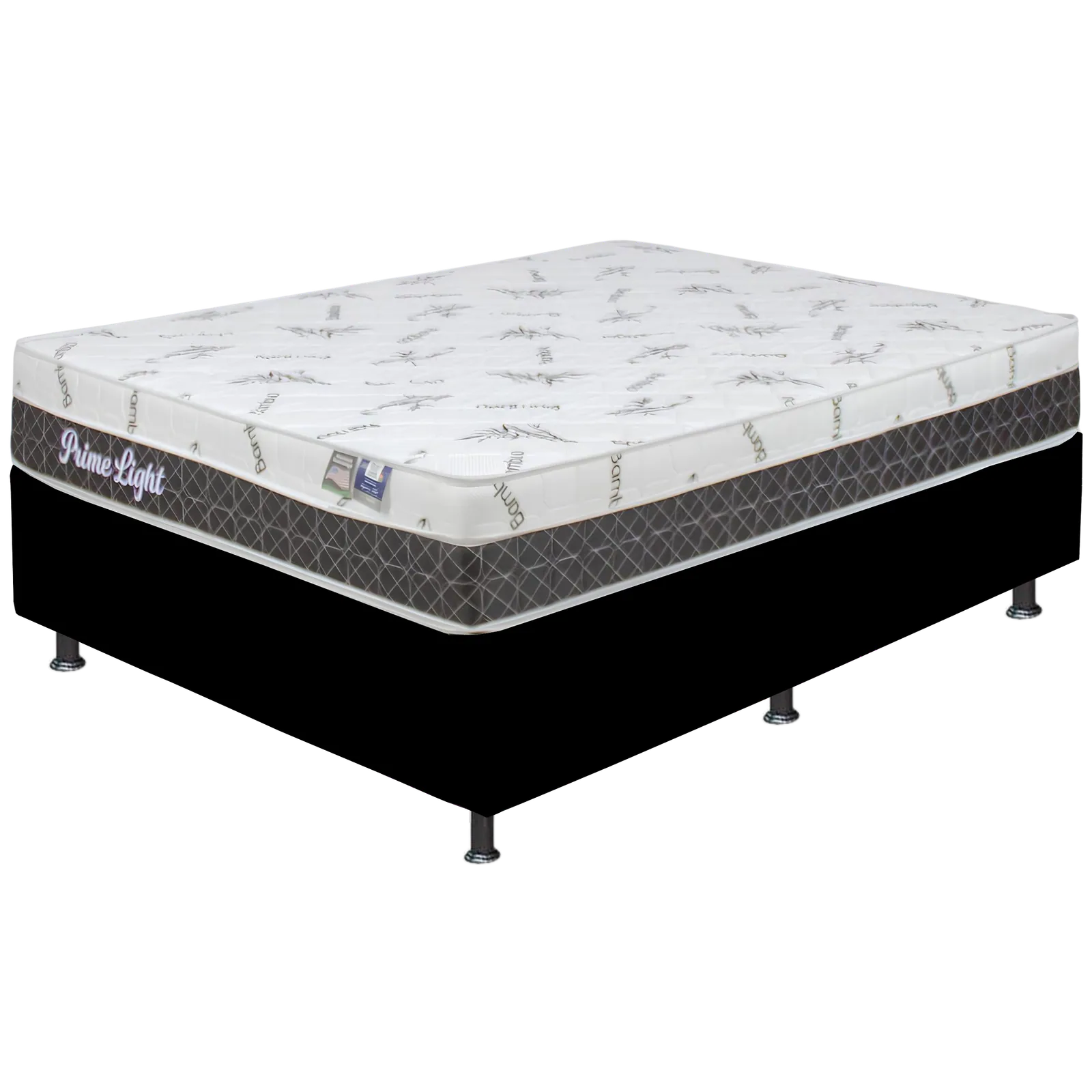 Colchão Casal Prime Light 30 cm D28 Molas Ensacadas + Base Simples Corino Preto – ORTHOPRIME + BIOSTAR
