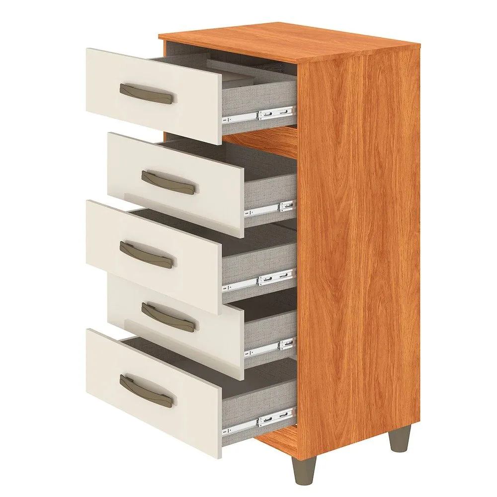 Guarda-Roupa 3 Portas Toronto RP1930 + Cômoda 5 Gavetas Malta CO250 Cinamomo/Off White/Cinamomo – FELLICCI