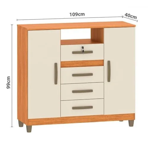 Guarda-Roupa 3 Portas Toronto RP1930 + Cômoda 4 Gavetas 2 Sapateiras Angra CO260 Cinamomo/Off White/Cinamomo – FELLICCI