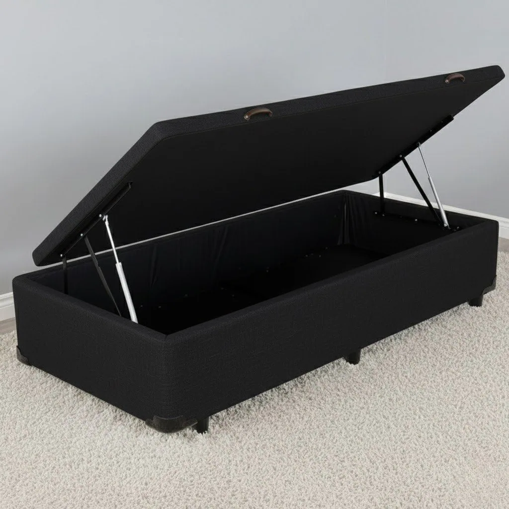 Base Box Solteiro Bau Linho Preto – ALTO NIVEL CAMAS E COLCHOES