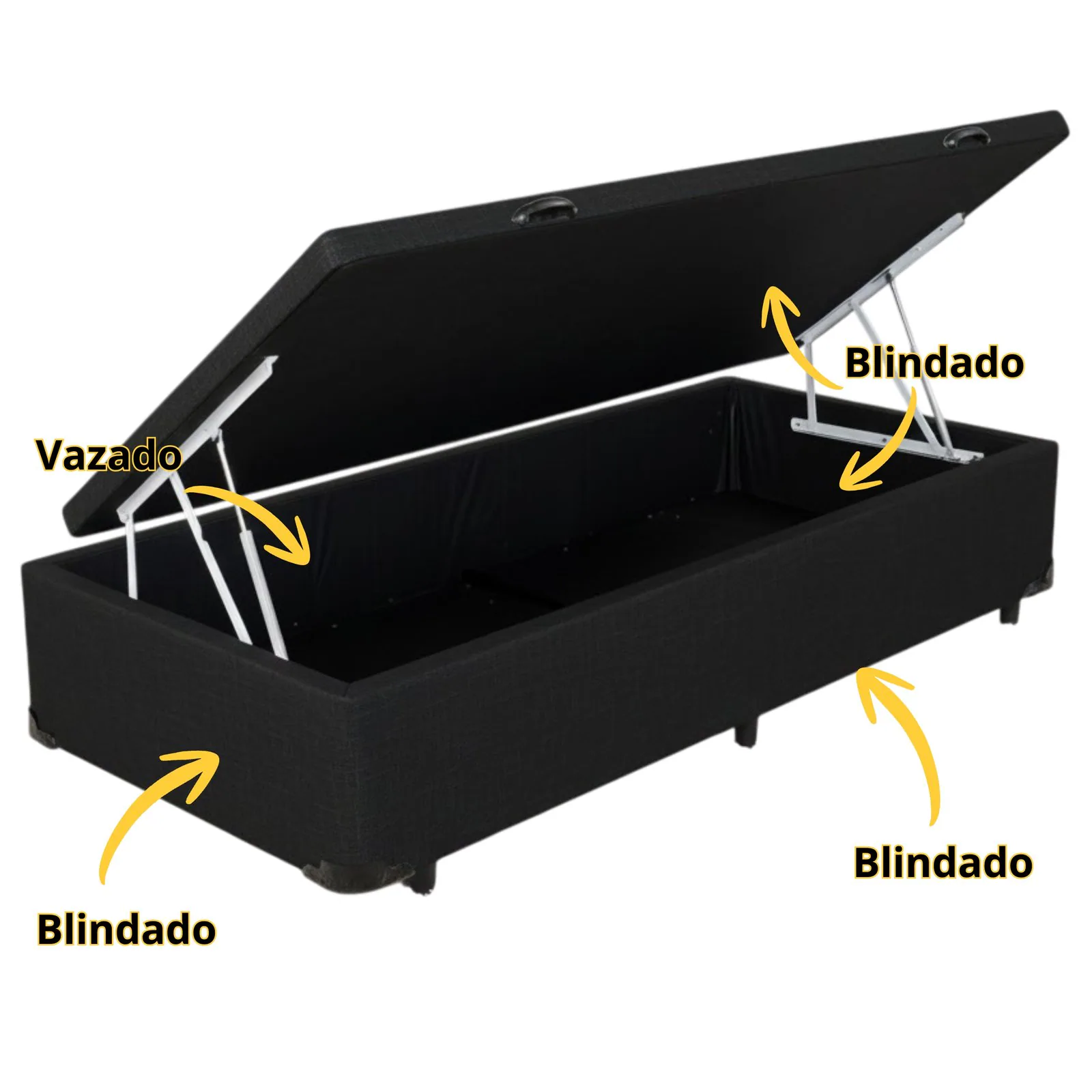 Base Box Solteiro Bau Linho Preto – ALTO NIVEL CAMAS E COLCHOES