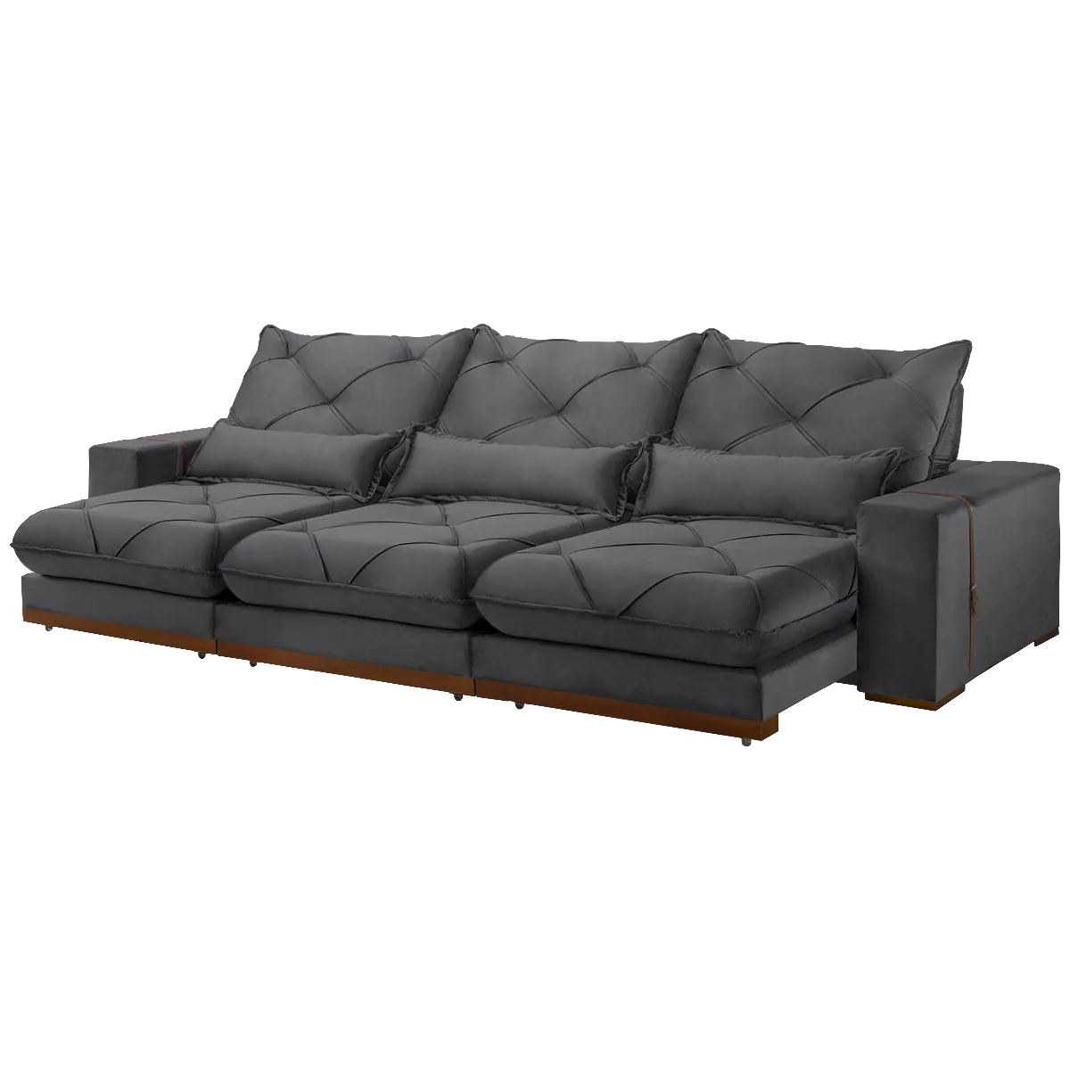 Sofa Retratil e Reclinavel Diamante/Bahia 3,50 m Veludo Cinza Grafite 214 – PLENA ESTOFADOS