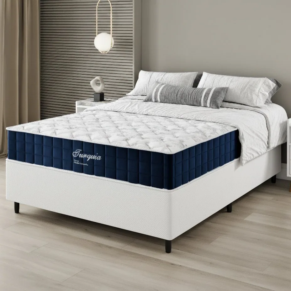 Colchão Casal Turquia 25 cm D28 Molas Ensacadas + Base Simples Corino Branco – VIERO MÓVEIS + ALTO NÍVEL