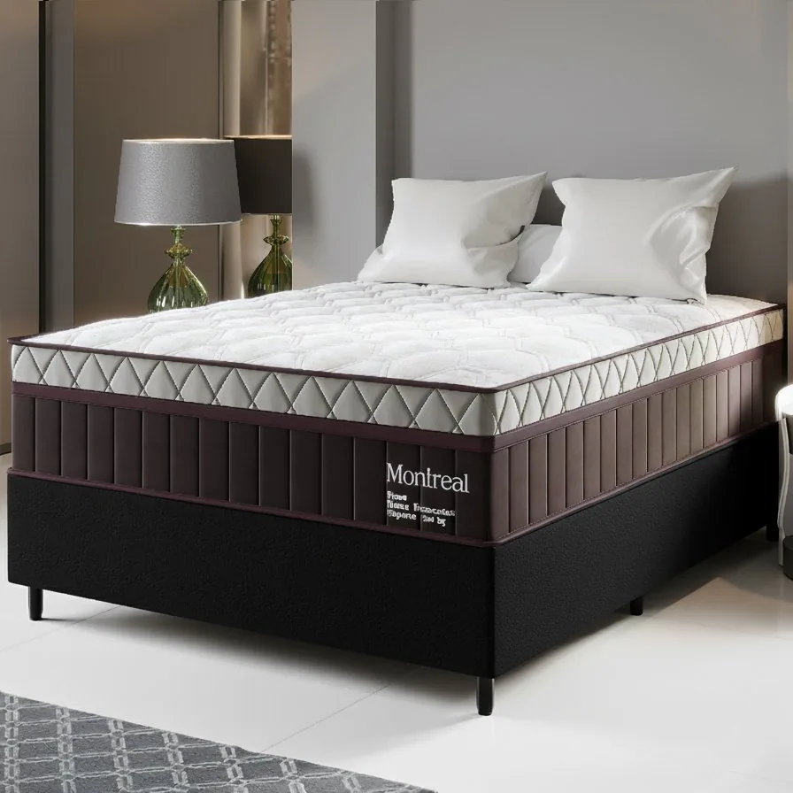 Colchão Casal Montreal 32 cm D28 Molas Ensacadas + Base Simples Corino Preto – VIERO + BIOSTAR