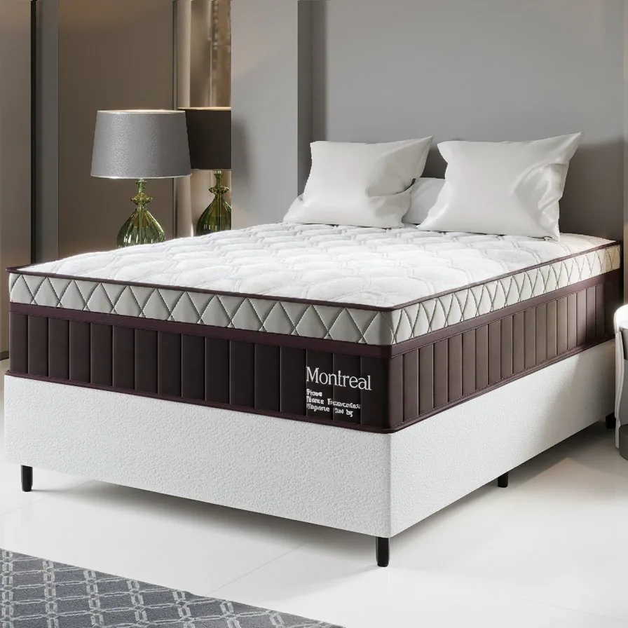Colchão Casal Montreal 32 cm D28 Molas Ensacadas + Base Simples Corino Branco – VIERO + ALTO NÍVEL