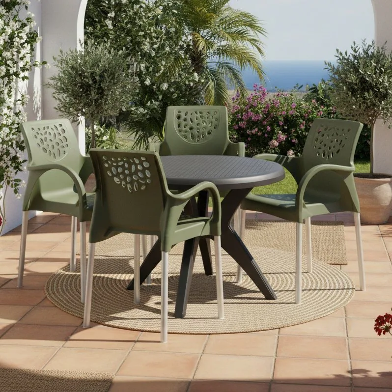Mesa Deluxe 90 Preto com 4 Poltronas Deluxe Verde – FORTE PLÁSTICO