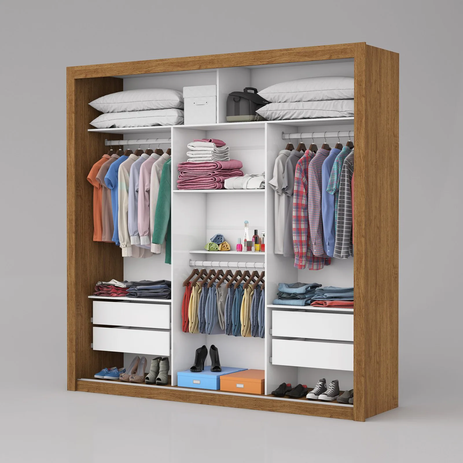 Guarda-Roupa 3 Portas Veneza/Clara/Berlim Plus (1 porta espelhada) 1,855 m Cinamomo/Branco – CARIOCA MÓVEIS