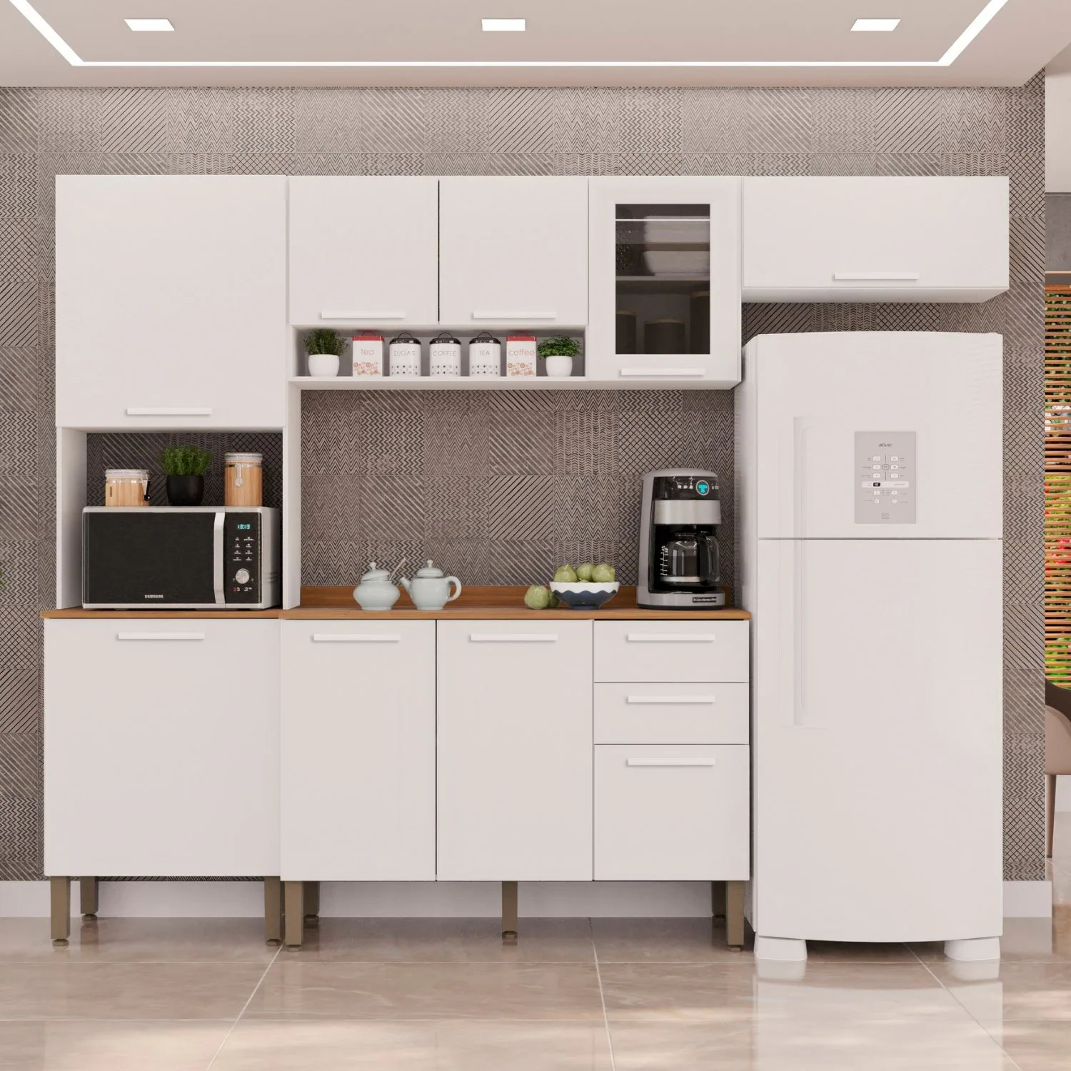 Cozinha Completa New Valência (Vidro fumê) Branco – SALLÊTO