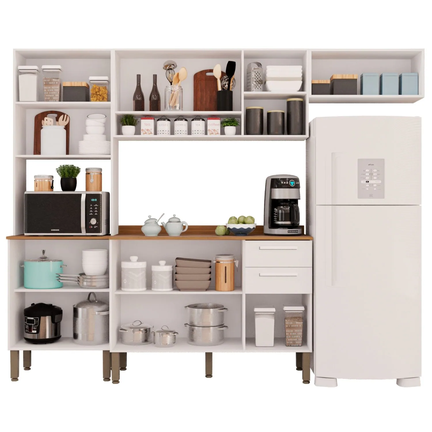 Cozinha Completa New Valência (Vidro fumê) Branco – SALLÊTO