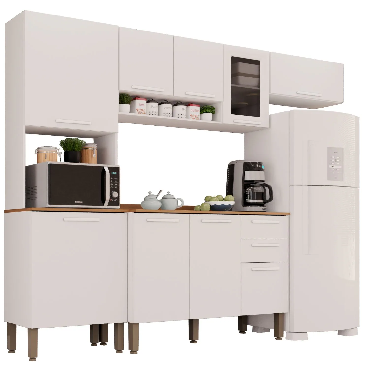 Cozinha Completa New Valência (Vidro fumê) Branco – SALLÊTO