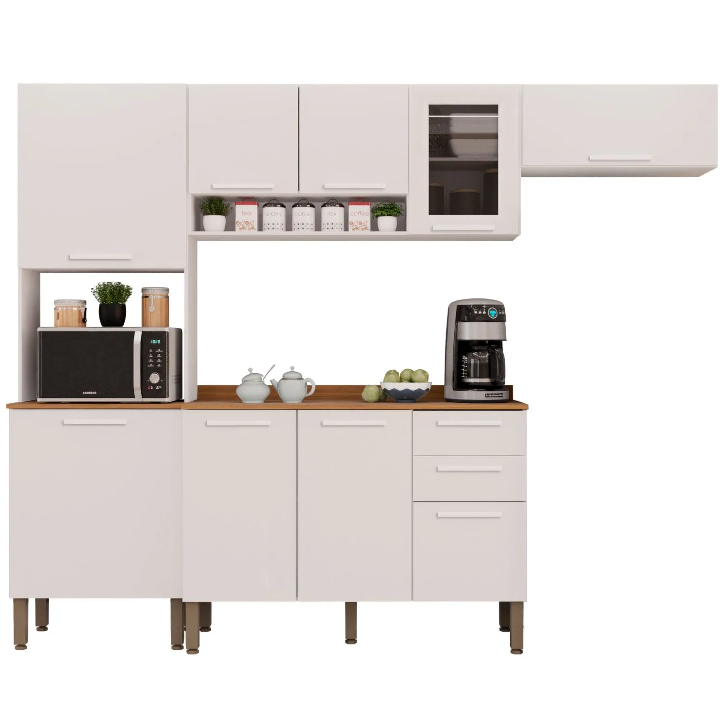 Cozinha Completa New Valência (Vidro fumê) Branco – SALLÊTO