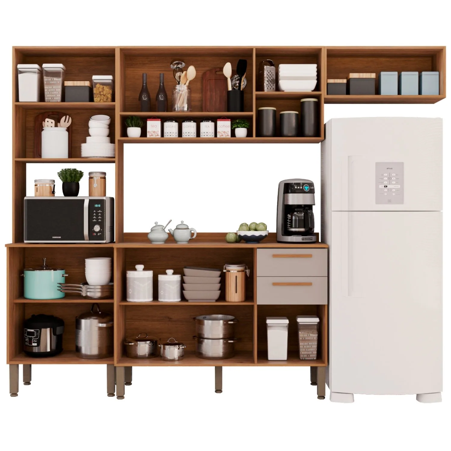 Cozinha Completa New Valência (Vidro fumê) Cinamomo/Off White – SALLÊTO
