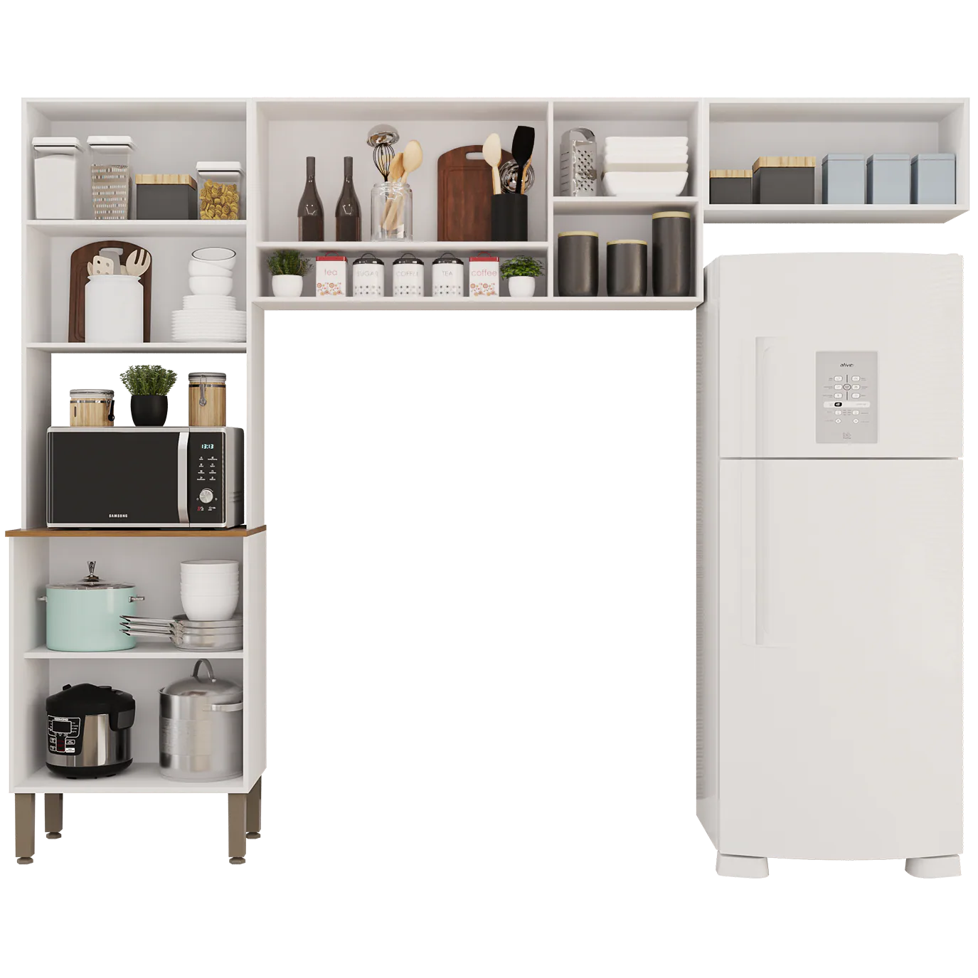 Cozinha 3 Peças (S/Balcão) New Valência (Vidro Fumê) Branco – SALLÊTO