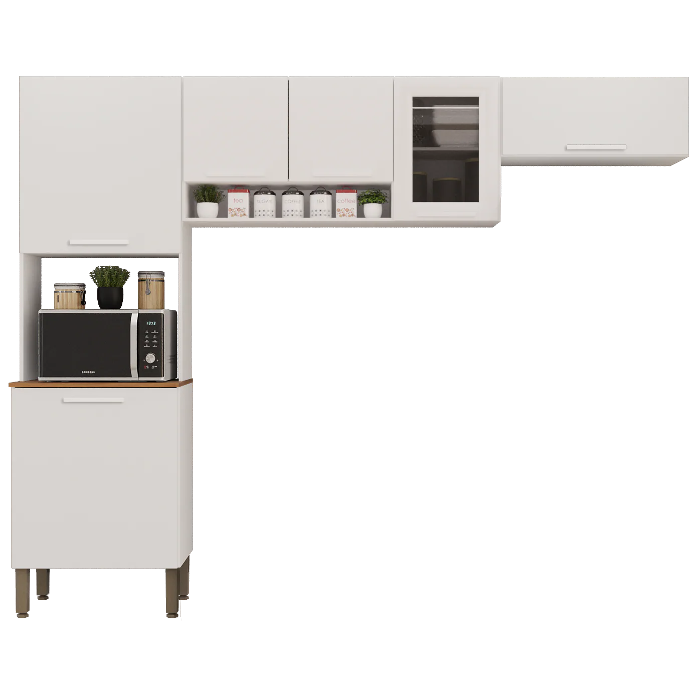 Cozinha 3 Peças (S/Balcão) New Valência (Vidro Fumê) Branco – SALLÊTO