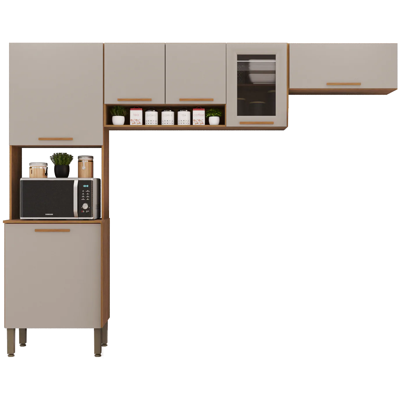 Cozinha 3 Peças (S/Balcão) New Valência (Vidro Fumê) Cinamomo/Off White – SALLÊTO