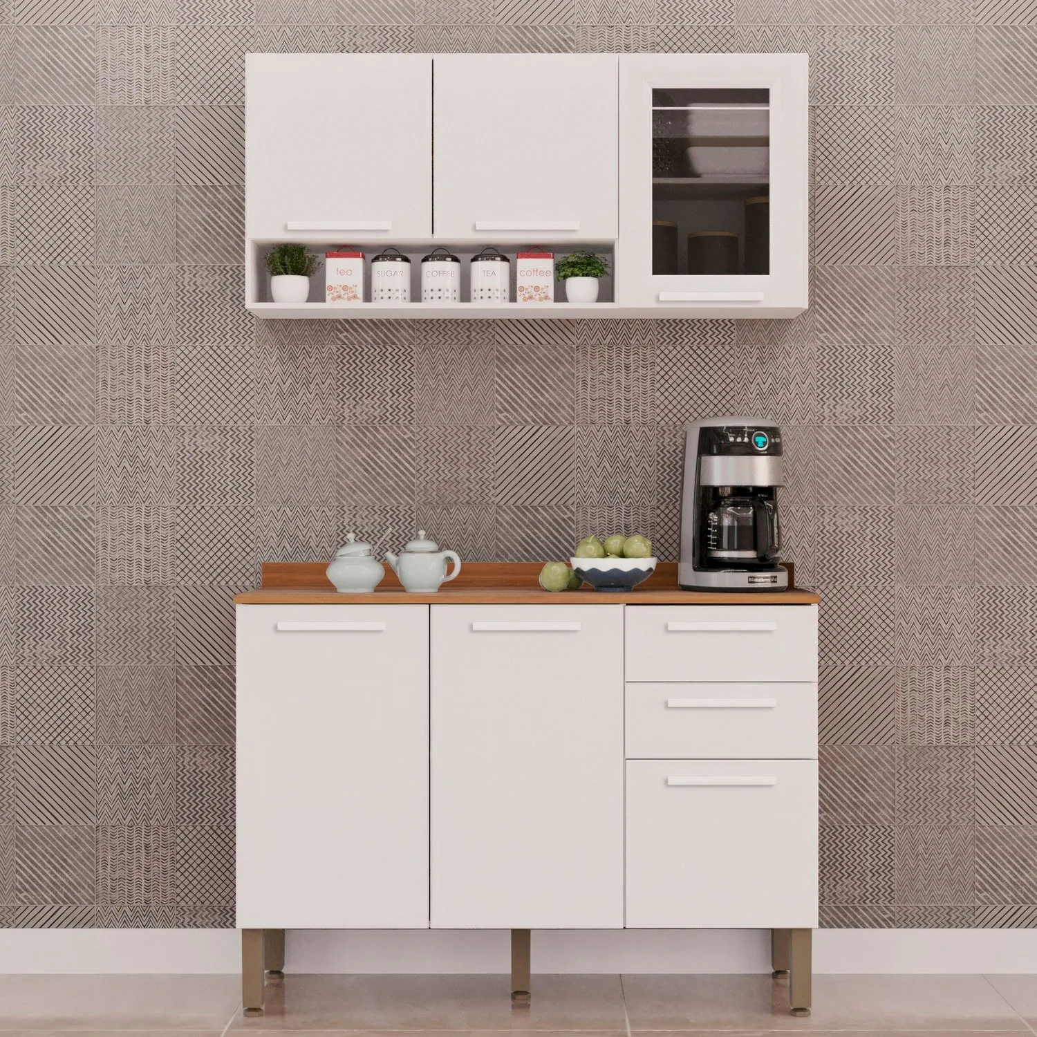Armário Aéreo Vidro Fumê + Balcão New Valência Branco – SALLÊTO