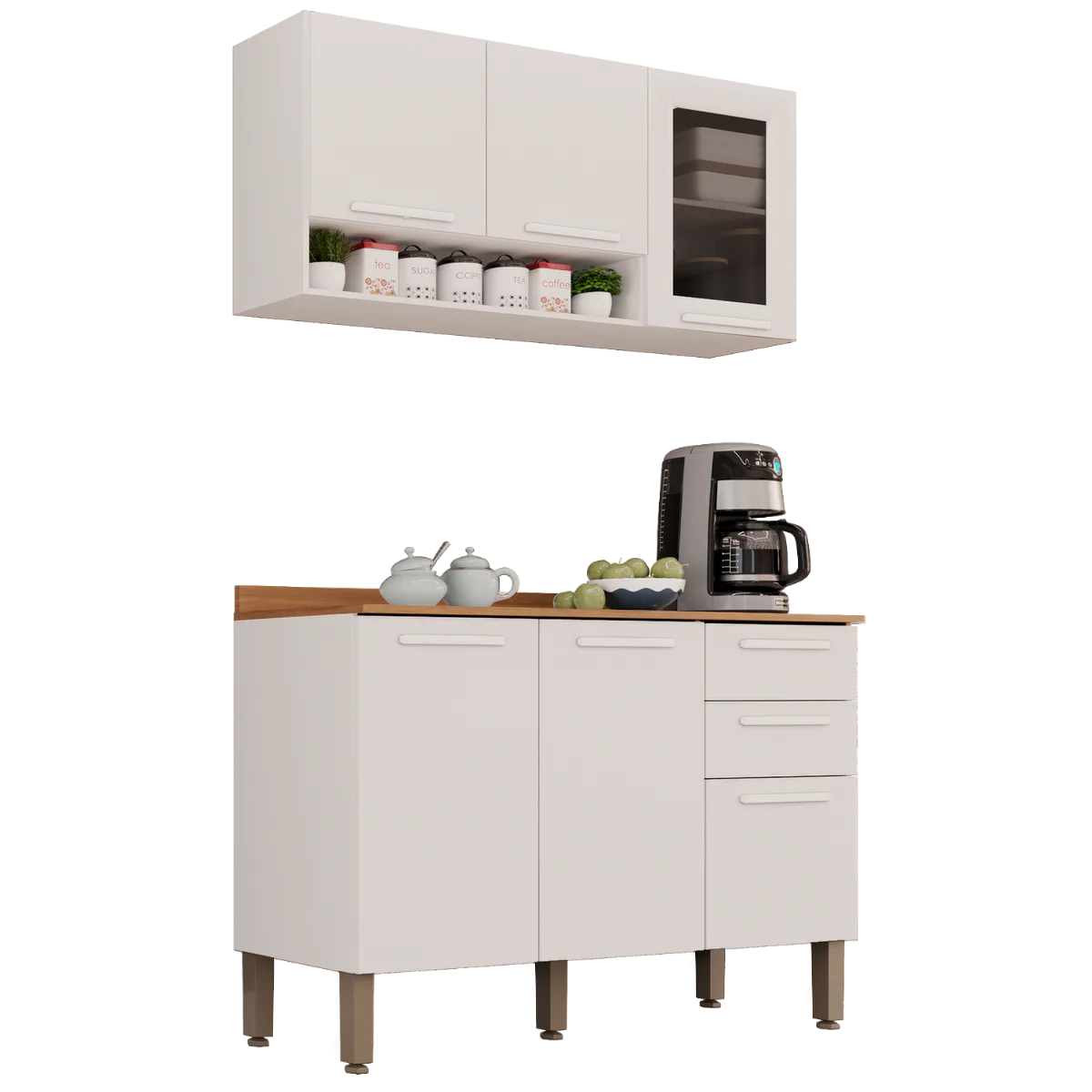 Armário Aéreo Vidro Fumê + Balcão New Valência Branco – SALLÊTO