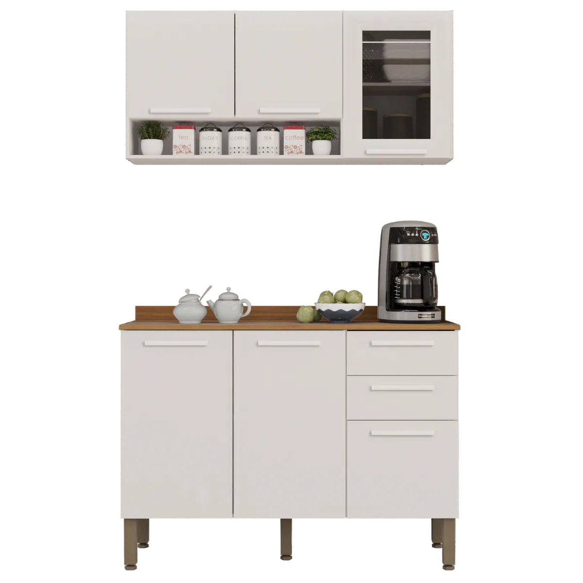 Armário Aéreo Vidro Fumê + Balcão New Valência Branco – SALLÊTO