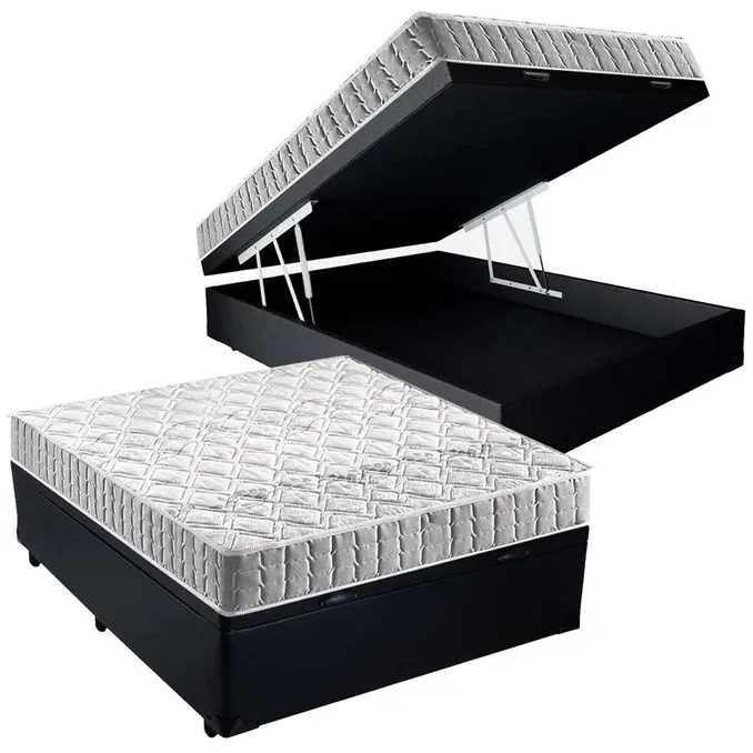 Colchão Casal Orthosono 18 cm D33 + Base Baú Corino Preto – ANJOS + ALTO NÍVEL
