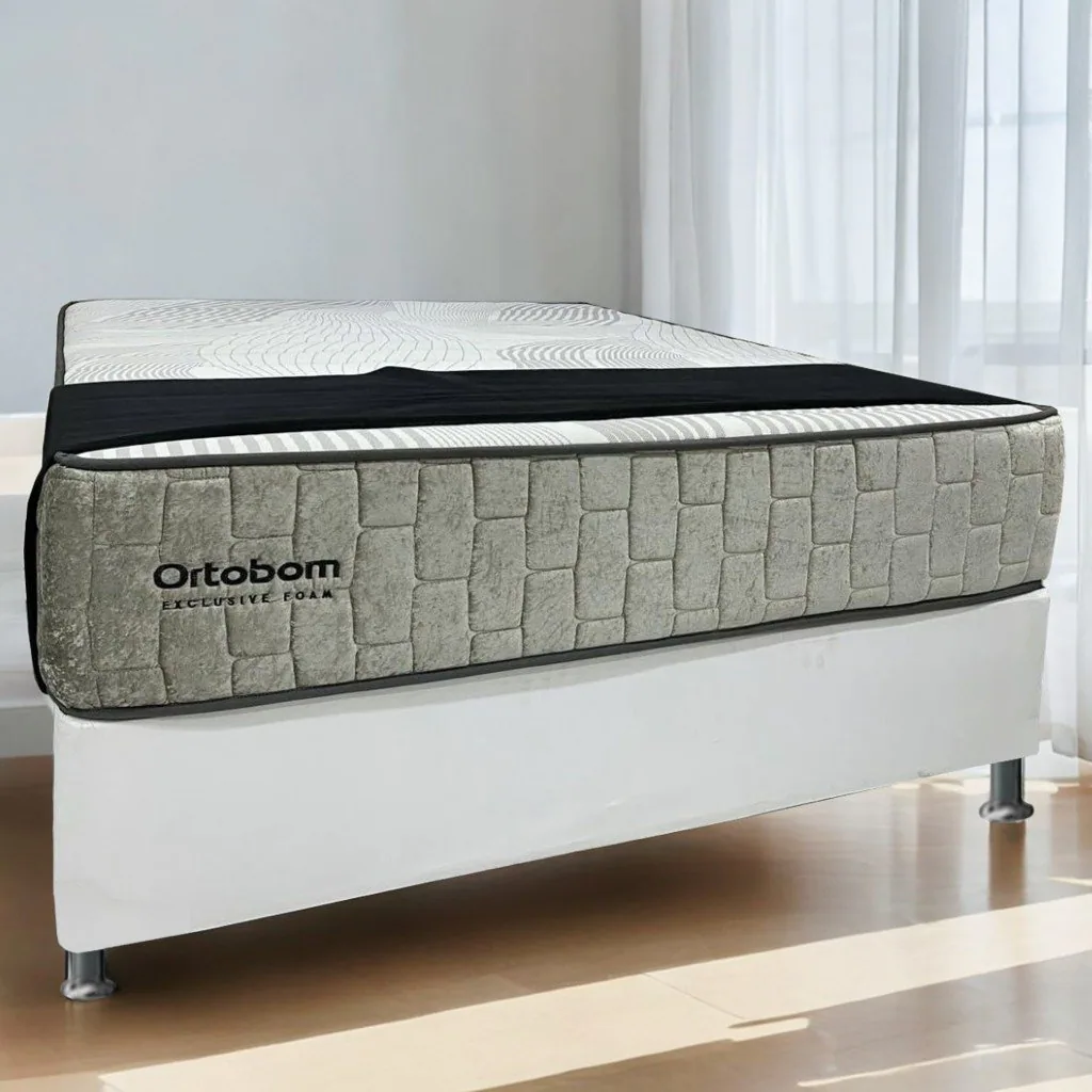 Colchão Casal Exclusive Foam 30 cm HR 33 + Base Simples Corino Branco – ORTOBOM + ALTO NÍVEL