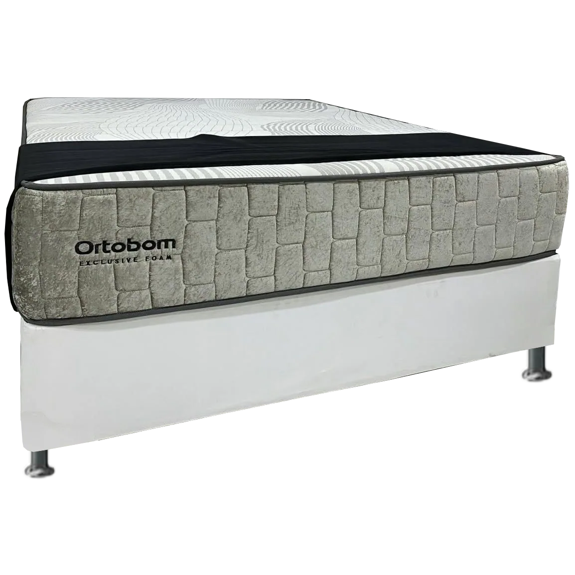 Colchão Casal Exclusive Foam 30 cm HR 33 + Base Simples Corino Branco – ORTOBOM + ALTO NÍVEL