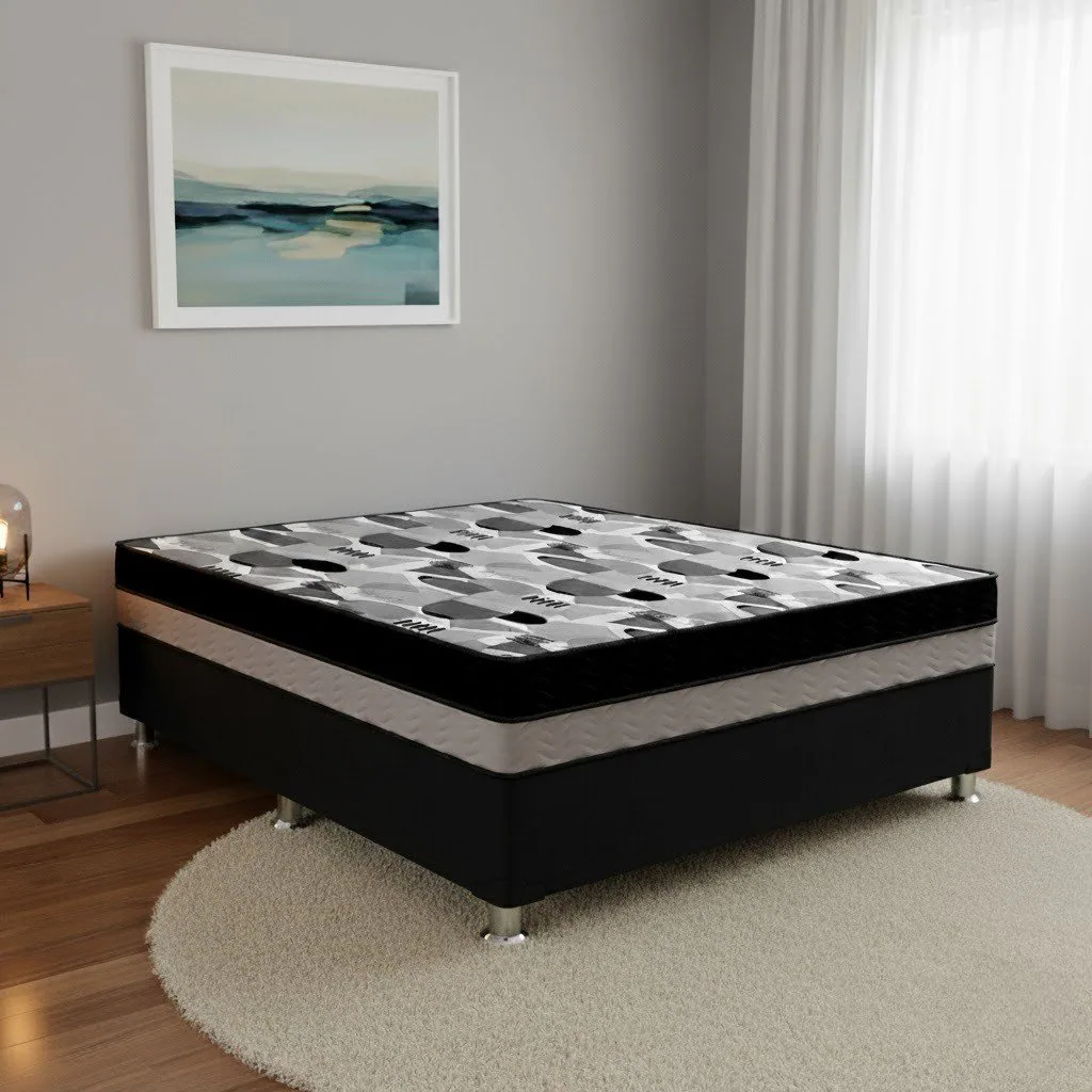 Colchão Casal ISO Dupla Face 20 cm D28/D33 + Base Simples Corino Preto – ORTOBOM + BIOSTAR