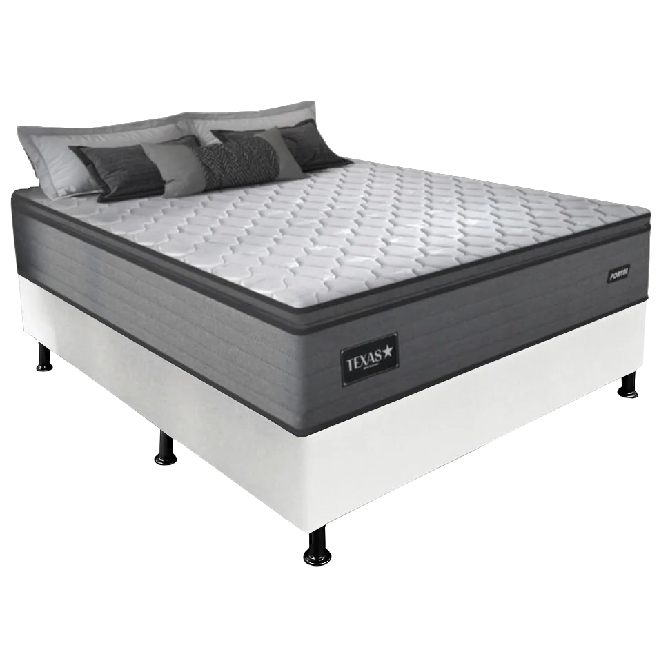 Colchão Casal Texas 29 cm D28 Molas Ensacadas + Base Simples Corino Branco – GAZIN + ALTO NÍVEL
