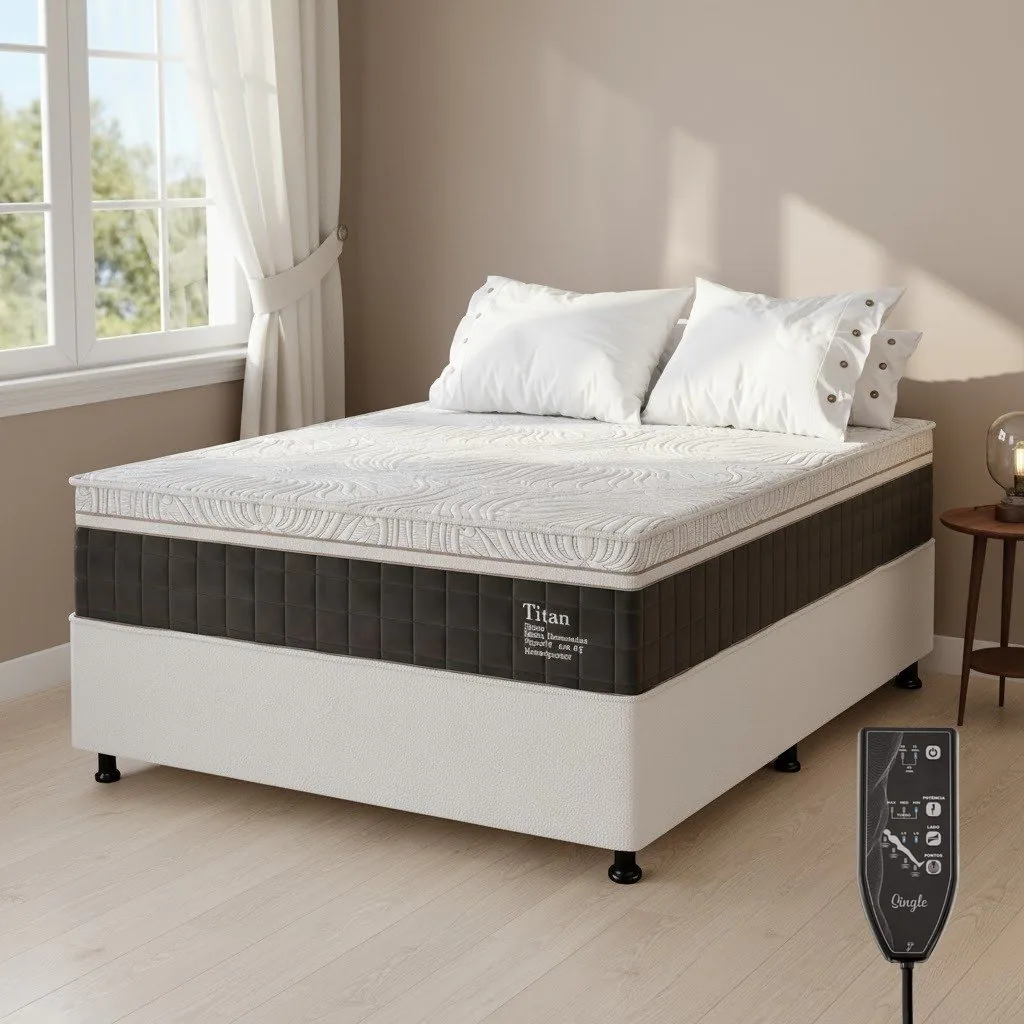 Colchão Casal Massageador Titan/Thor 34 cm D28 Molas Ensacadas + Base Box Simples Corino Branco – VIERO + ALTO NÍVEL