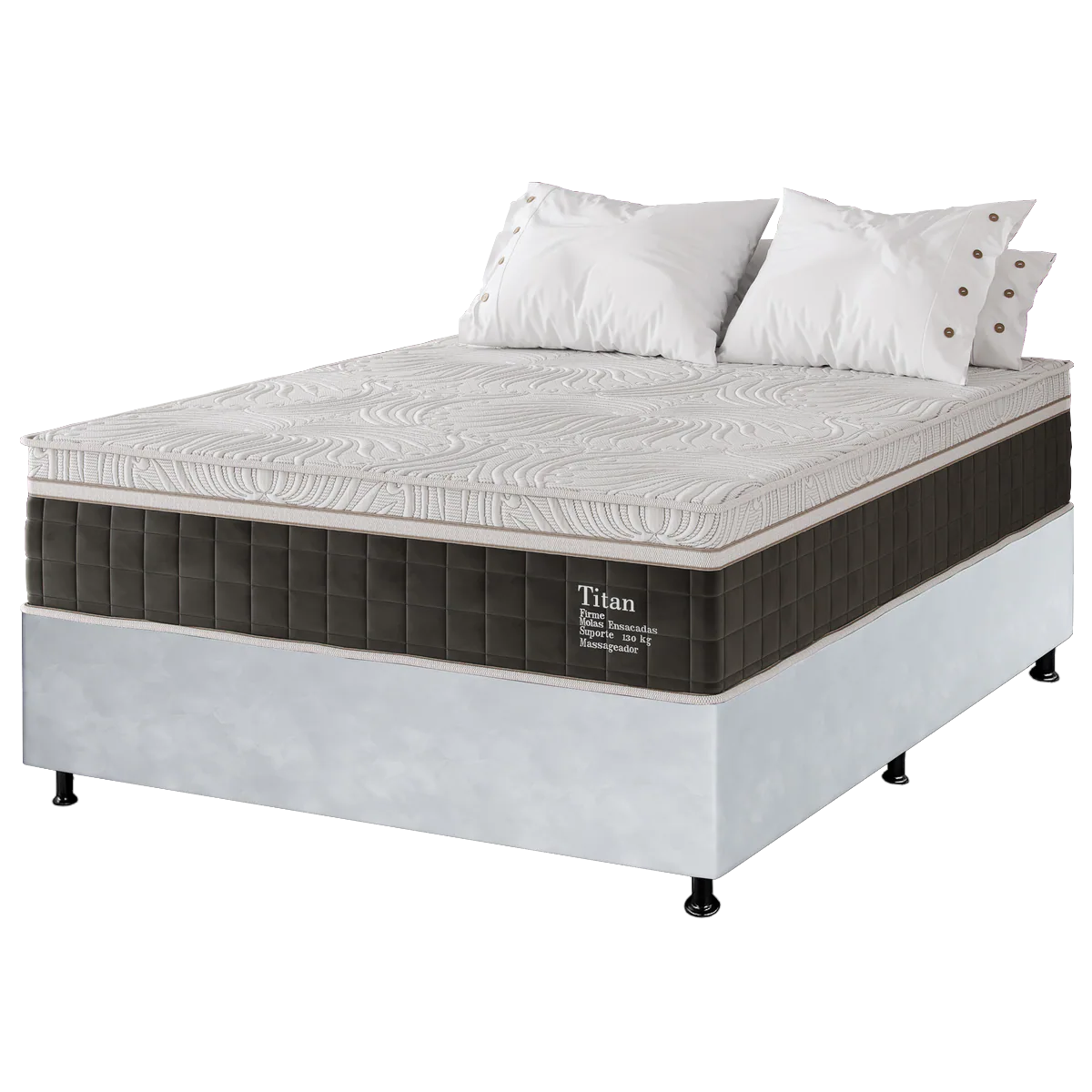 Colchão Casal Massageador Titan/Thor 34 cm D28 Molas Ensacadas + Base Box Simples Corino Branco – VIERO + ALTO NÍVEL