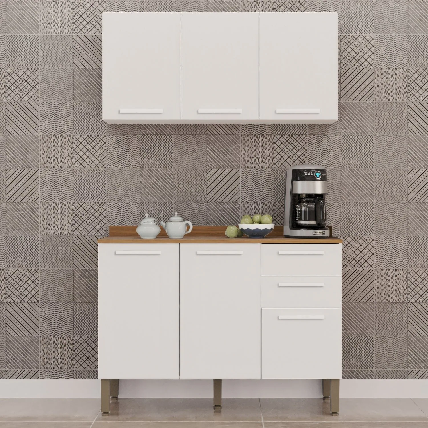 Armário Aéreo Triplo + Balcão New Valência Branco – SALLÊTO