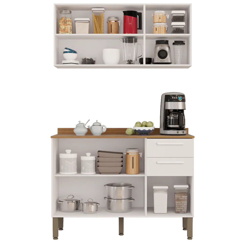 Armário Aéreo Triplo + Balcão New Valência Branco – SALLÊTO