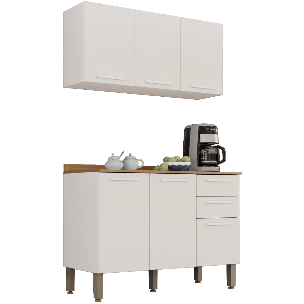 Armário Aéreo Triplo + Balcão New Valência Branco – SALLÊTO