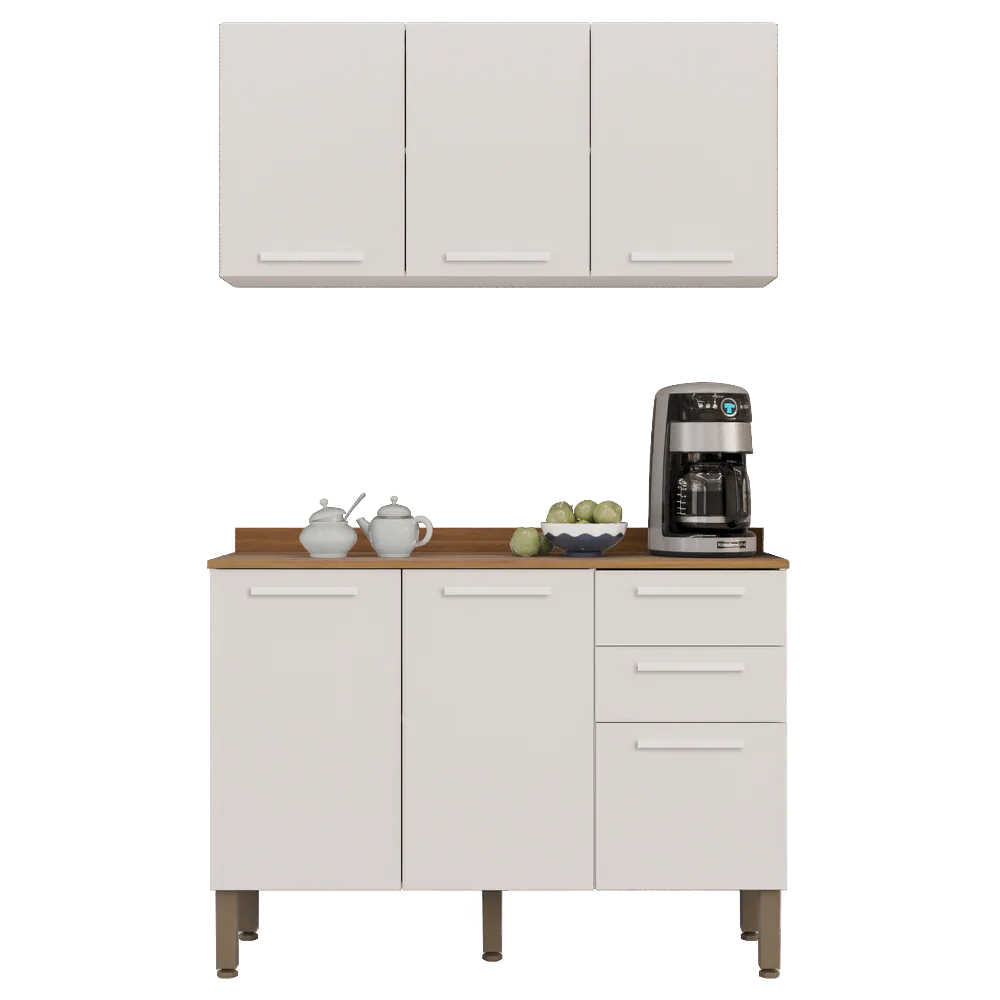 Armário Aéreo Triplo + Balcão New Valência Branco – SALLÊTO