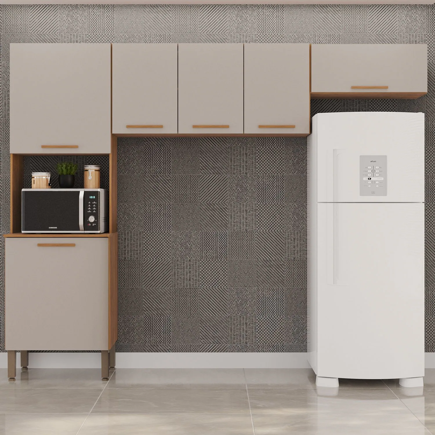 Cozinha 3 Peças (S/Balcão) New Valência Cinamomo/Off White – SALLÊTO