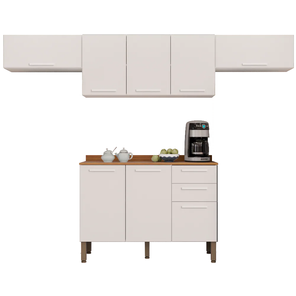 Kit 2 Armário Aéreo Geladeira + 1 Armário Aéreo Triplo + 1 Balcão New Valência Branco – SALLÊTO
