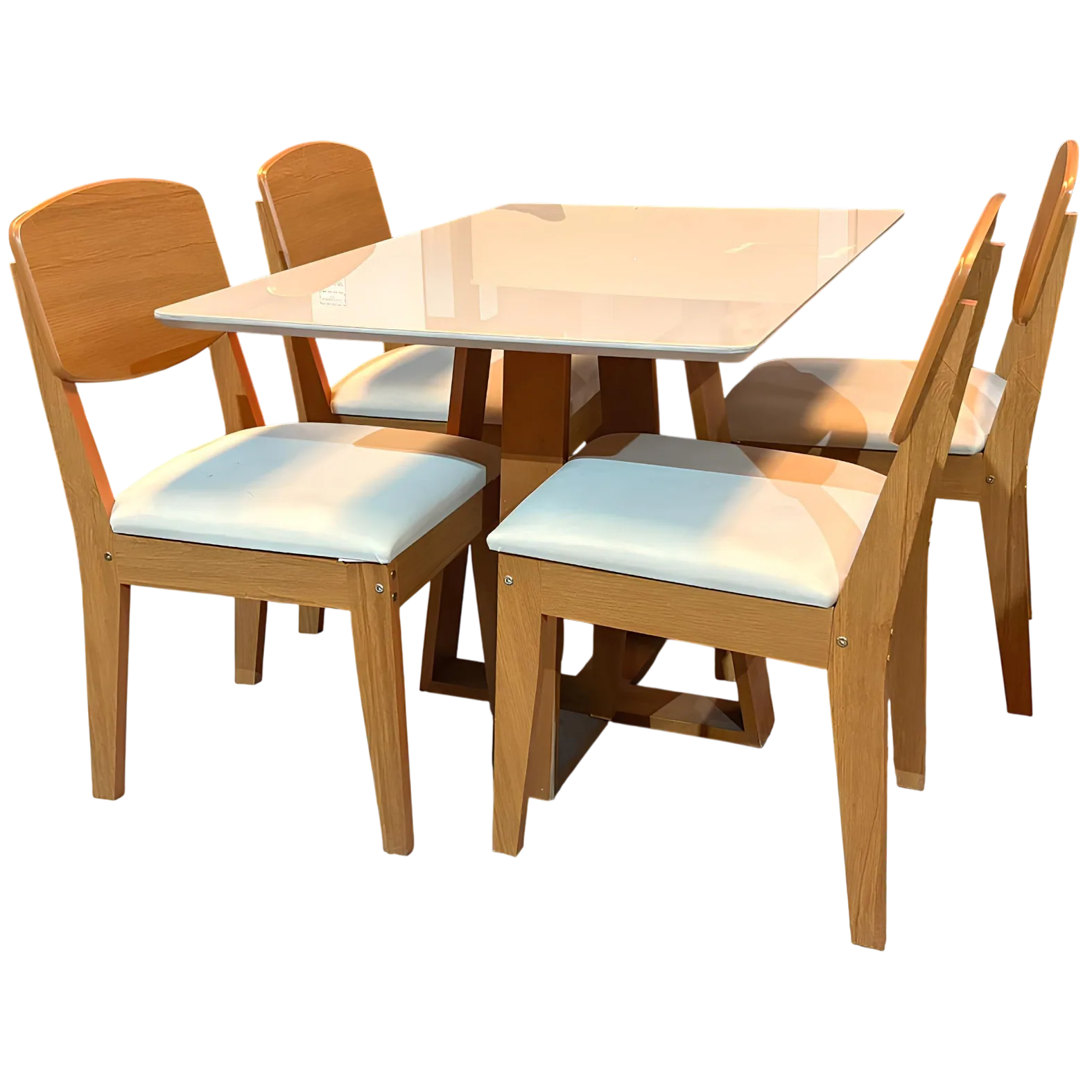Mesa Pedro 90 Mel/Off White com 4 Cadeiras Havana Veludo Creme – ART ASSENTOS + RUFATO