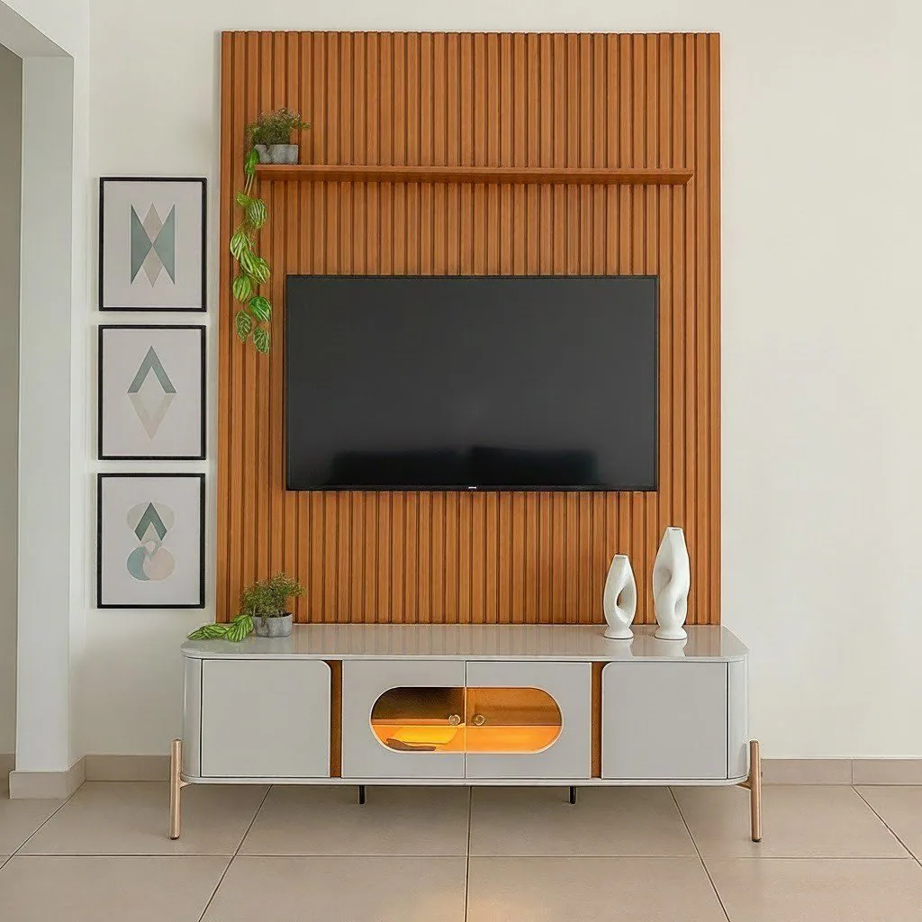Painel até 75″ Arbo 1.9 Cedro + Rack Juquehy Off White/Naturale – EDN MÓVEIS + BECHARA