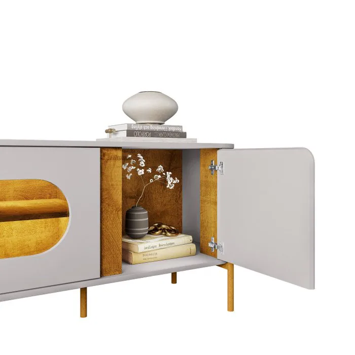 Painel até 75″ Arbo 1.9 Cedro + Rack Juquehy Off White/Naturale – EDN MÓVEIS + BECHARA