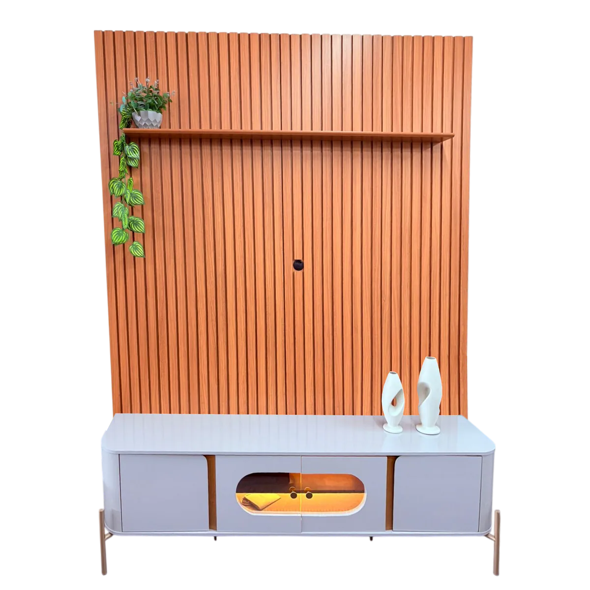 Painel até 75″ Arbo 1.9 Cedro + Rack Juquehy Off White/Naturale – EDN MÓVEIS + BECHARA