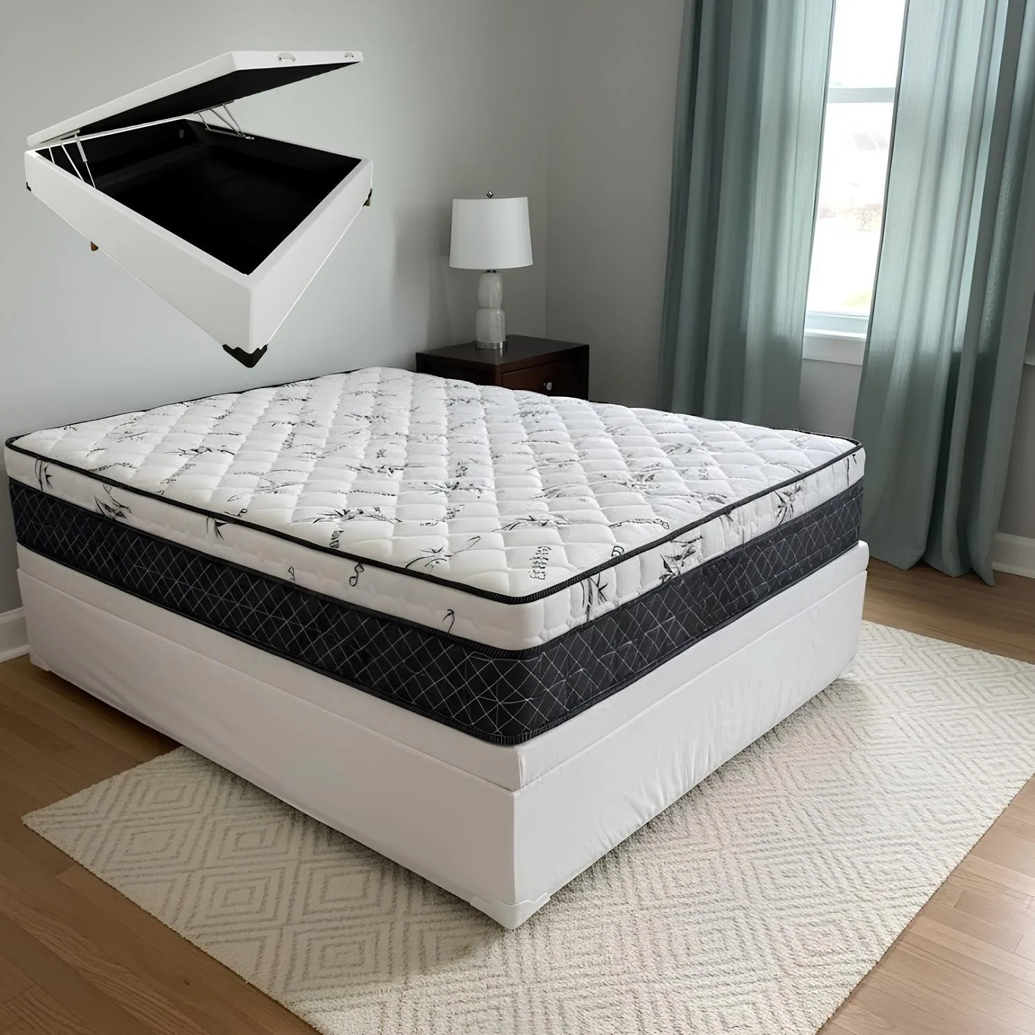 Colchão Casal Prime Light 30 cm D28 Molas Ensacadas + Base Baú Corino Branco – ORTHOPRIME + ALTO NÍVEL