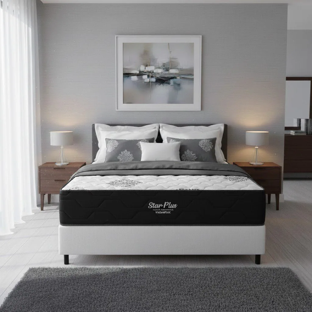 Colchão Casal Star Plus 25 cm D26 Molas Ensacadas + Base Simples Corino Branco – INOVAFLEX + ALTO NÍVEL