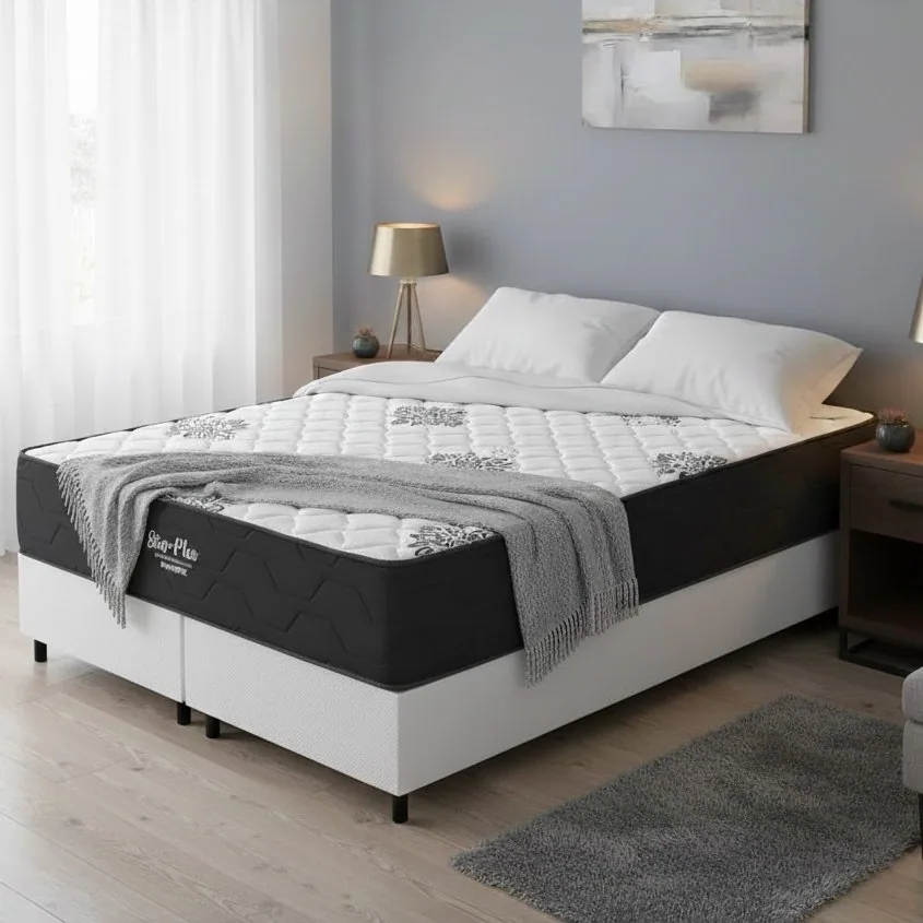Colchão Queen Star Plus 25 cm D26 Molas Ensacadas + Base Simples Corino Branco – INOVAFLEX + BIOSTAR