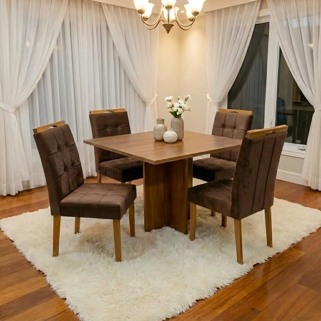 Mesa Salinas 120 (Tampo Londres s/ vidro) Cinamomo com 4 Cadeiras Sophia Veludo Marrom – CEL MÓVEIS + WM DECOR